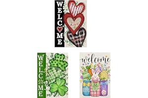 SEMNEROY 3 Pack Happy Valentines Day Garden Flag St Patricks Day Garden Flag Easter Garden Flags 12 x 18 inch Double Sided Outside decorations,Holiday Small Garden Flags For Outdoor Yard Lawn