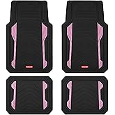 Rubbermaid Car Floor Mat, Heavy Duty All-Weather Car Mats Full Set with Dual-Tone Pink Aluminum Inserts – Universal Fit, Anti-Slip Backing, Trim-to-Fit for Most SUV, Sedan, Van