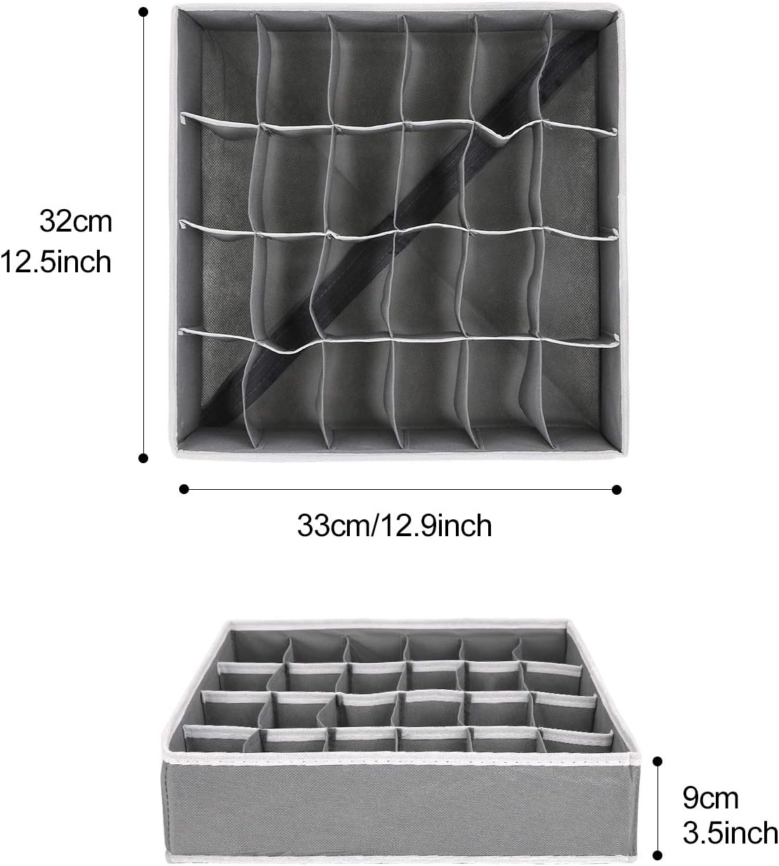 Joyoldelf Sock Drawer Organizer Divider 2 Packs Underwear Organizer, 24 Cell Collapsible Closet Cabinet Organizer Underwear Storage Boxes for Storing Socks, Bra, Handkerchiefs, Ties, Belts (Grey): Home & Kitchen