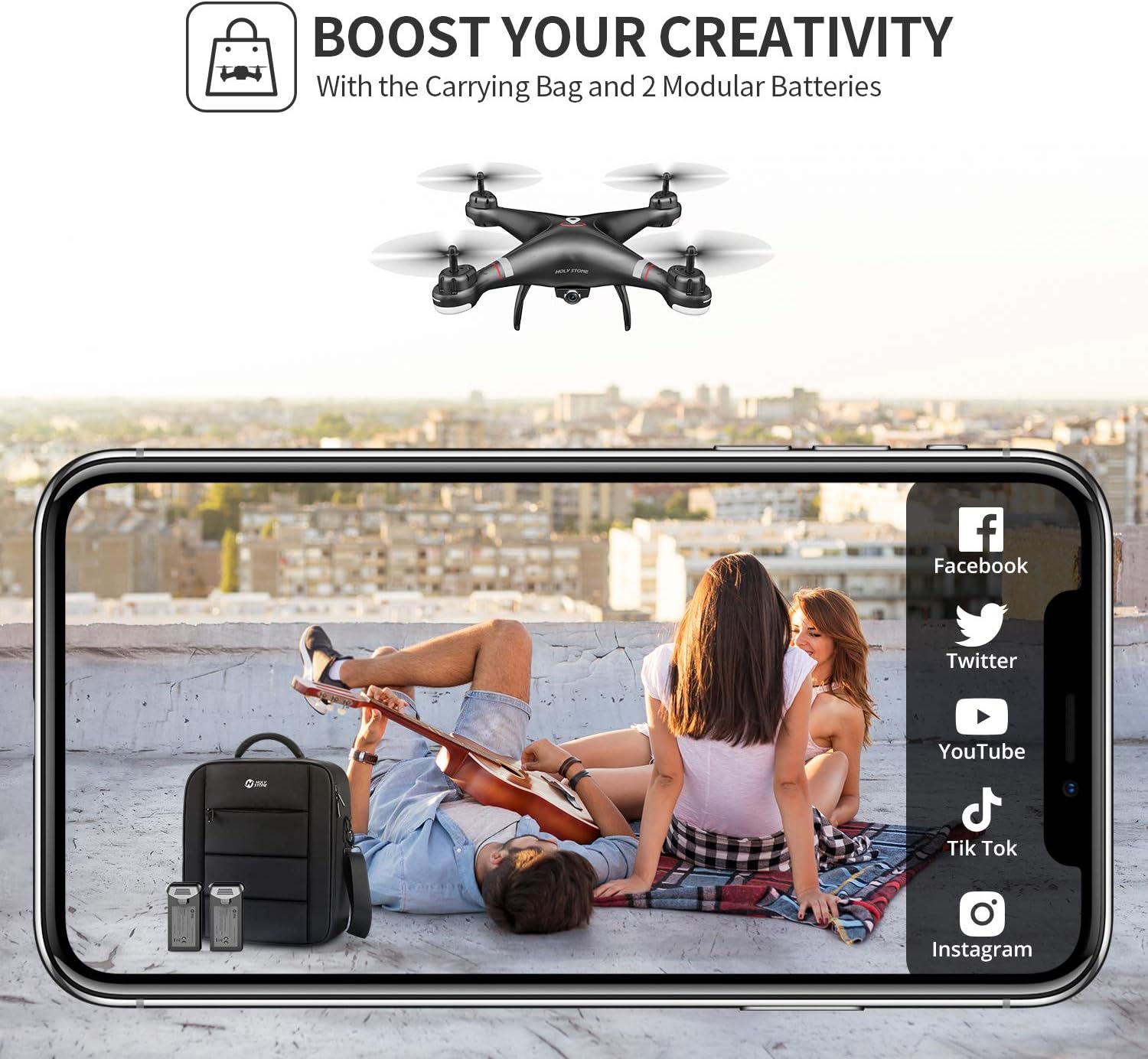 Holy Stone GPS Drone with 1080P HD Camera FPV Live Video for Adults and Kids, Quadcopter HS110G with Carrying Bag, 2 Batteries, Altitude Hold, Follow Me and Auto Return, Easy to Use for Beginner: Toys & Games