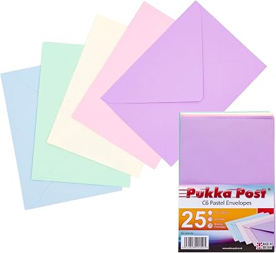 Pukka Pad Pukka Post Gummed Envelopes 25 Pack 100GSM 114x162mm C6 Pastels