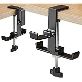 JAKO Headphone Stand for Desk, 3 Hooks Aluminum Alloy Headphone Holder (1 Foldable+2 Fixed) Space Saving Headset Stand Hook, Universal Fit PC Gaming Headsets Holder Desk Clamp for Office/Game Table
