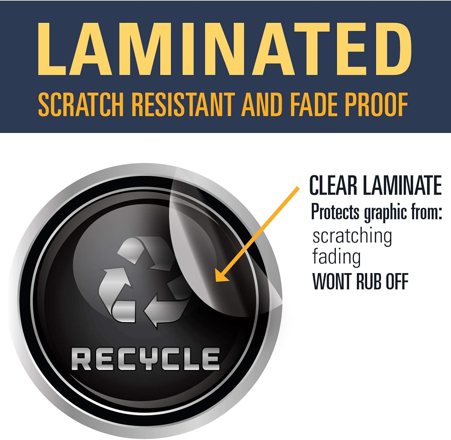 Recycle and Trash Logo Symbol - Elegant Golden Look for Trash Cans, Containers, and Walls - Laminated Vinyl Decal (XSmall, Silver - Magnetic) - - 