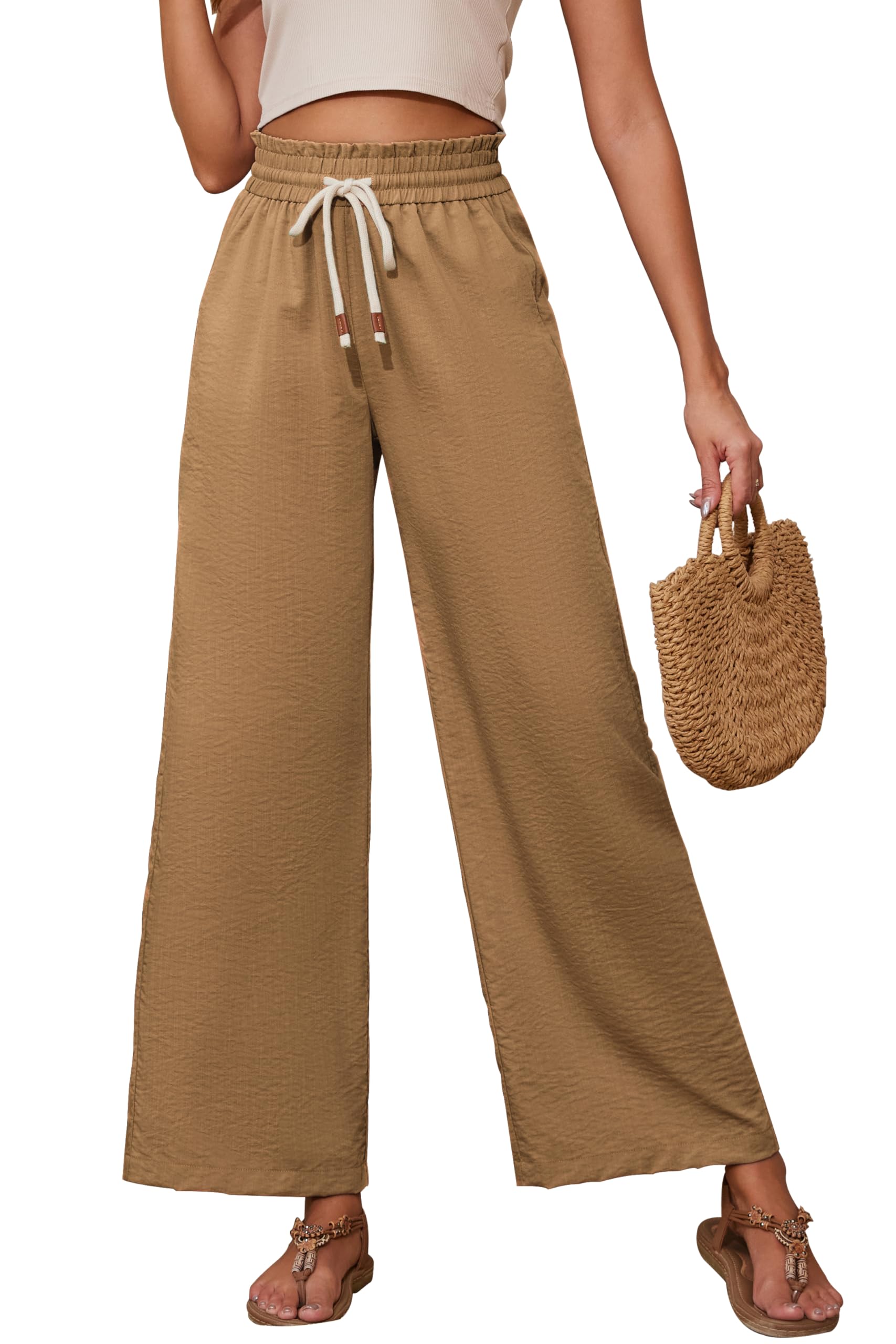 Photo 1 of KICZOY Linnet Pants for Women Pull On Drawstring Elastic Waistband Wide Leg Long Trousers Loose Fit M 