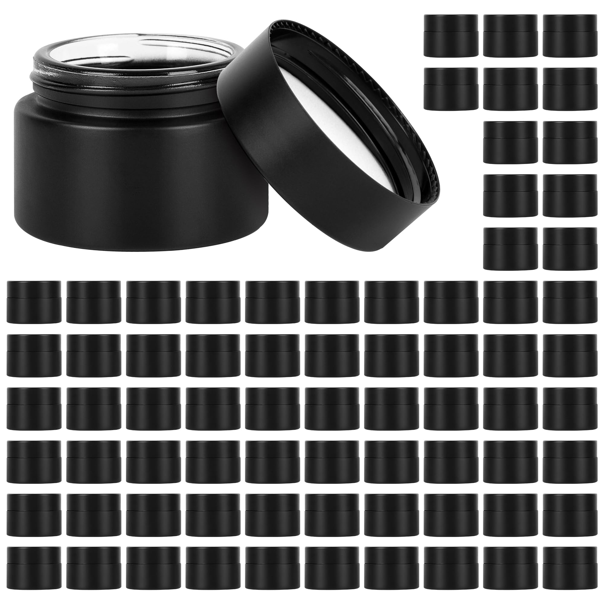Photo 1 of 0.5 oz Glass Jars with Lids, Small Empty Cosmetic Jars with Inner Liners, Frosted Finish Sample Containers for Lip Balm, Ointments, Salves, Creams, Candle Making (72 Pack, Black Frosted)