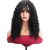 HiTuMyPi Curly Wig with Bangs Bob Curly Wig for Women Short Black Curly Wigs skin-friendly synthetic fibersc for festival holiday Use 16INCH