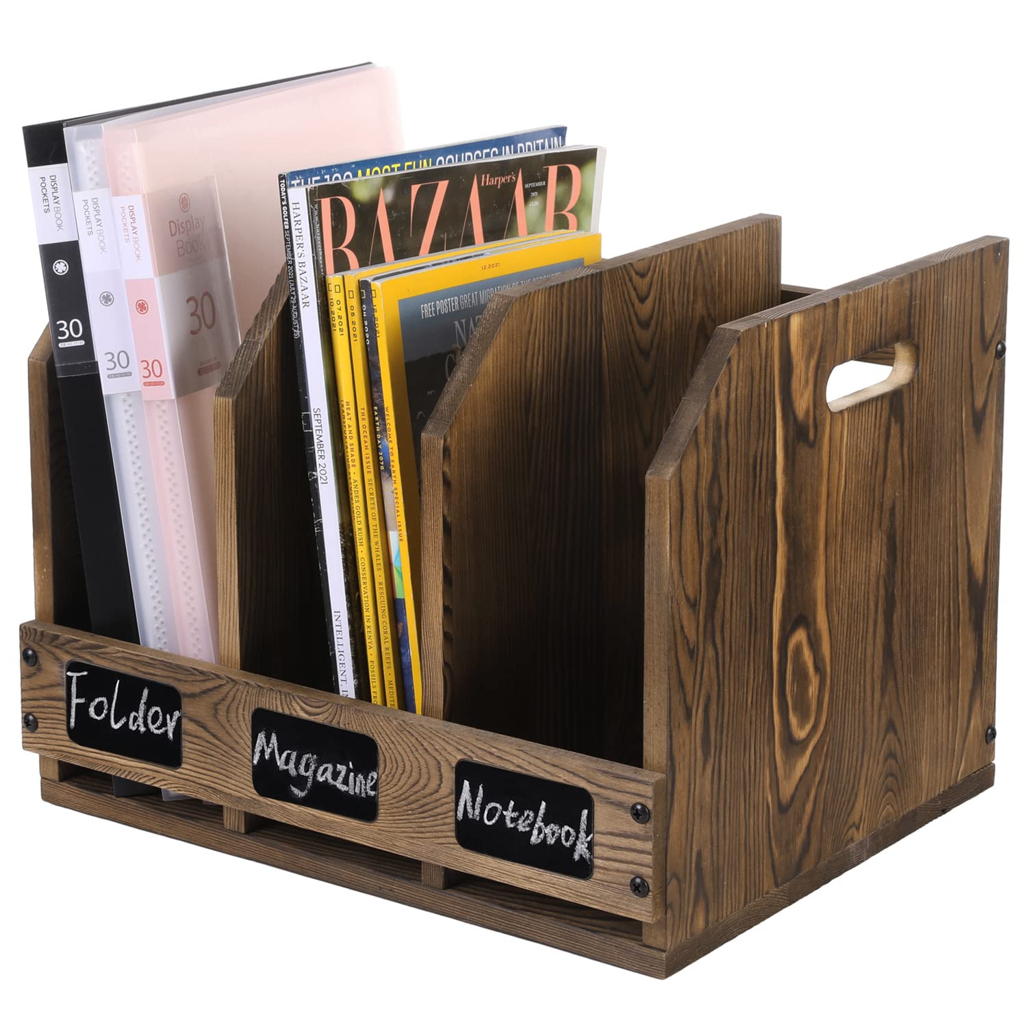 MyGift Rustic Acacia Wood Desk Organizer | 5-Compartment Stationery Caddy With Mail Slot & Pen Holders | Handcrafted In India