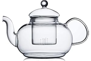 CnGlass 33.8oz Glass Teapot with Removable Infuser,Stovetop Safe Tea Kettle,Blooming & Loose Leaf Tea Pot