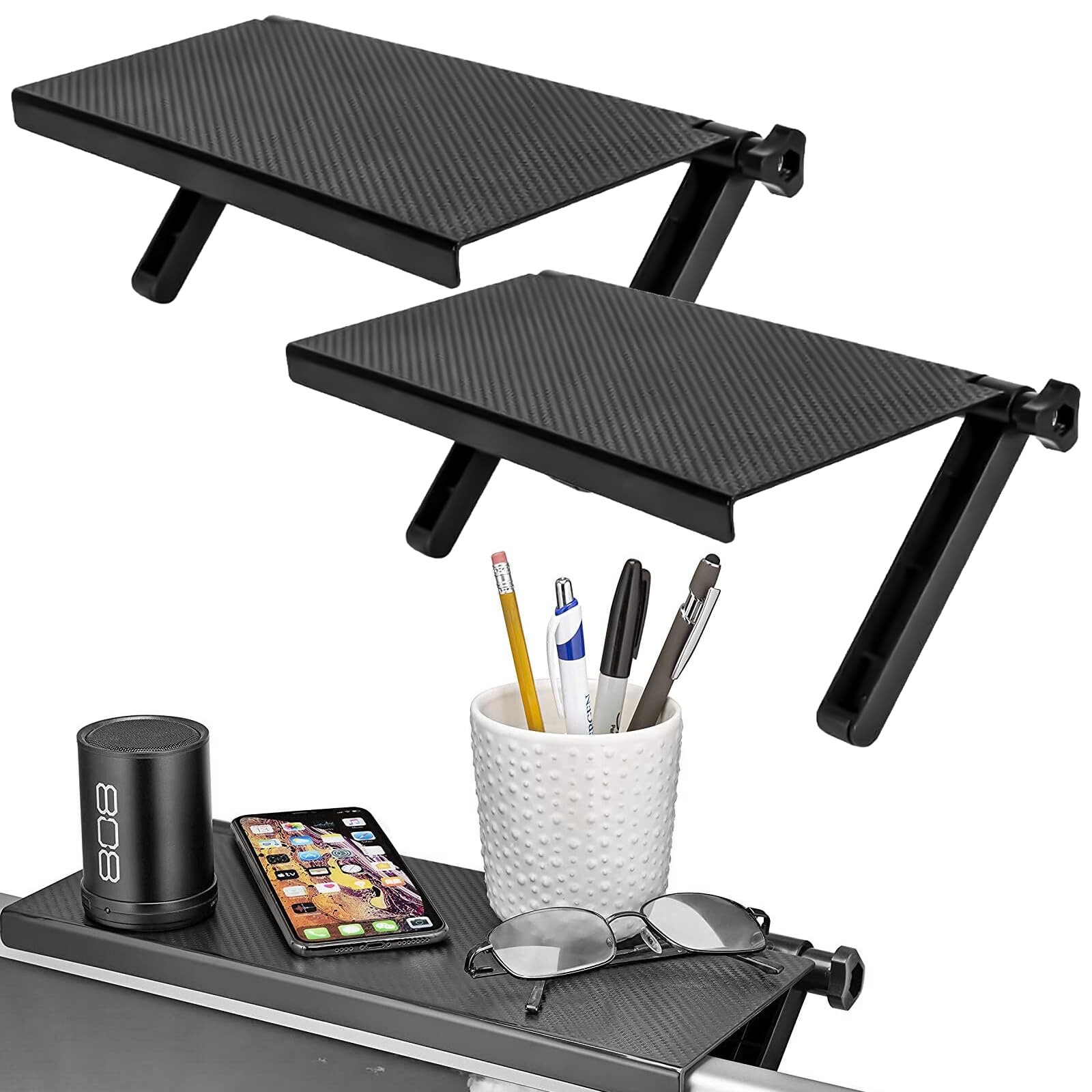 YOYIAG 2Pcs Adjustable TV Top Shelf Monitor Top Storage Shelf, Monitor Screen Shelf, for Cable Box, Streaming Devices, Router, 16 x 33 cm(Black)