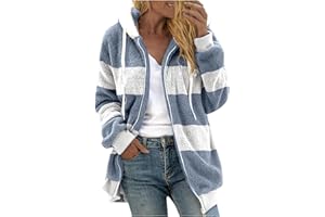 DUMUIELD Women's Fleece Jacket Sherpa Full Zip Casual Winter Warm Jacket Fuzzy Fur Coat Color Block Outwear with Pockets