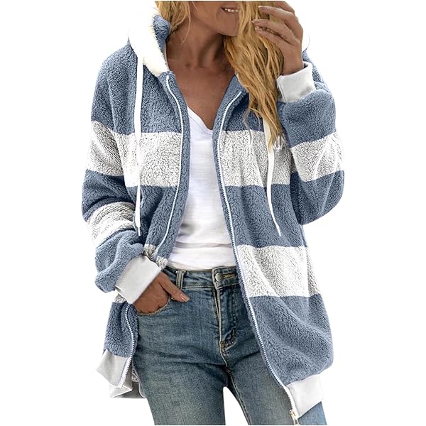 Oelaio Women Fuzzy Jackets Full Zip Hooded Sweatshirt Coat