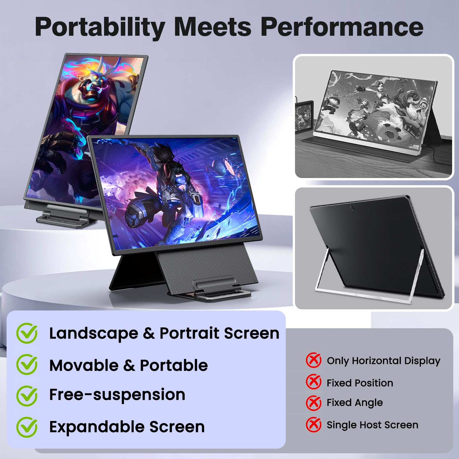 23.8'' Portable Monitor,FHD 1080P 100Hz IPS Laptop Screen Extender,USB-C HDMI Large Office Gaming Second Monitor Extender with Detachable Stand for Mac Windows PS5 Xbox Switch(Built-in Speakers)