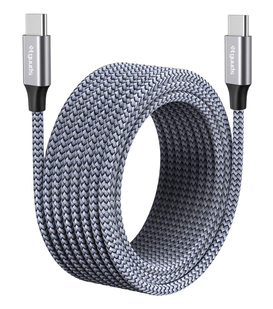 etguuds Extra Long USB C to USB C Cable 5M, Type C to C Charger Cable 60W/3A Fast Charging Nylon Braided Lead for iPhone 15 Pro Max Samsung Galaxy S24 S23 S22 S21 Note 20 etc -Grey
