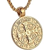 AsAlways St Benedict Necklace for Men Women Stainless Steel Retro Catholic Roman Cross Exorcism Round Medal Pendant Necklace Talisman Jewelry Gift