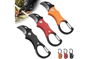 3 Pack Folding Pocket Knife Keychain, Mini Stainless Steel Blade Ring Knife with Carabiner Clip,Lightweight EDC Tool for Camp