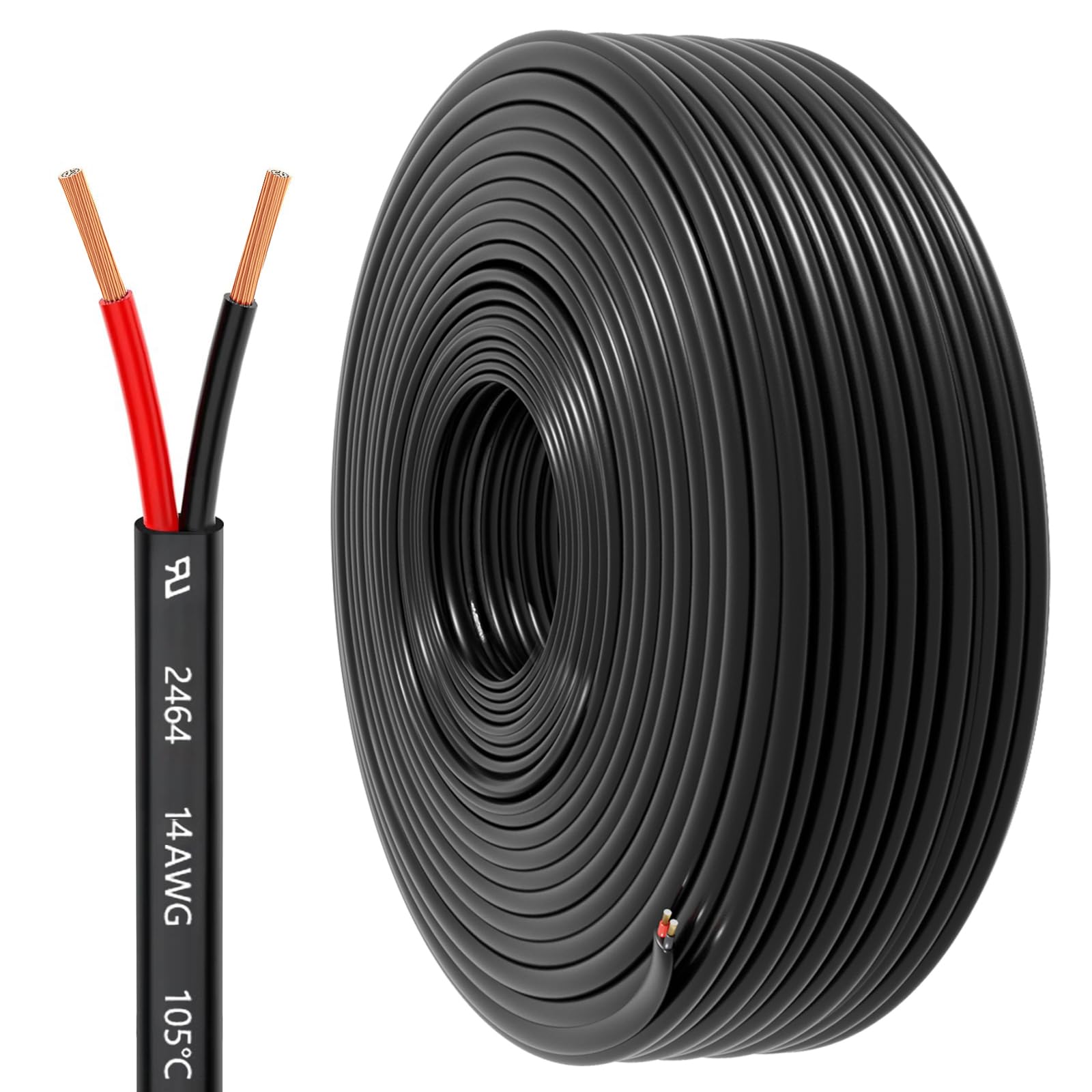 Photo 1 of 14 Gauge Wire 2 Conductor Electrical Wire, 14 AWG 2.08mm² Wire PVC Cord,12V/24V DC Low Voltage/Copper-clad Aluminum(CCA)Flexible/2 Wire for Automotive Wire LED Strips Lamp Lighting Marine(30.5M/100FT)