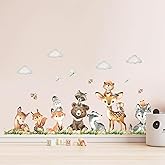Tanlaby Jungle Animals Wall Stickers Forest Animal Wall Decals Cute Fox Bear Giraffe Self-Adhesive Mural Removable Wall Art Sticker for Baby Nursery Kids Bedroom Playroom Daycare Classroom Decor