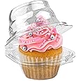 Stock Your Home Individual Plastic Cupcake Containers Disposable with Connected Airtight Dome Lid (100 Count) Clear Single Cupcake Container, BPA Free