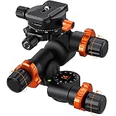 K&amp;F Concept 3-Way Geared Tripod Head | Millimeter Micro-Adjustment, Aluminum Alloy, Maximum Load Capacity of 6kg for Star Shooting. GD-3W PRO