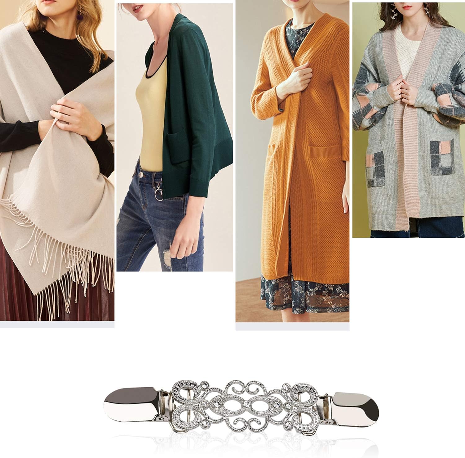 HONGXIN-SHOP Sweater Clips Alloy Crystal Cardigan Collar Connection Buckles Vintage Women Dresses Shawl Clasp 3 Pieces - Image 3