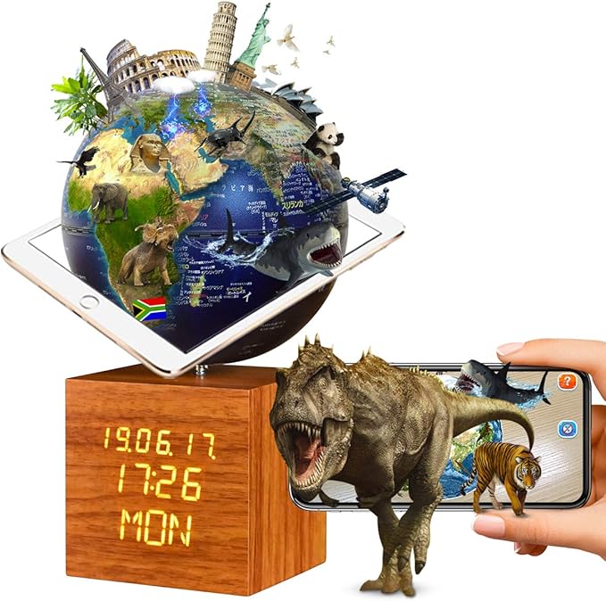 Amazon 地球儀 子供 Ar しゃべる地球儀 日本語 球径13cm 目覚まし時計付き 3dで学べる Ar十二大モジュール 5way 天空の城ラピュタ Ledライト付き 知育玩具 ベッドサイドランプ 地勢タイプ 真珠フィルム防水 先生おすすめ 新入学のお祝いに プレゼント Blue 時計 下