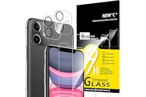 NEW'C 4 Pack, 2 Pack Screen Protector for iPhone 11 + 2 Pack Camera Lens Protector, Sensor Protection,Case Friendly Tempered Glass Film