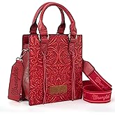 Wrangler Embossed Crossbody Purse for Women Top Handle Fringe Handbags and Western Mini Tote