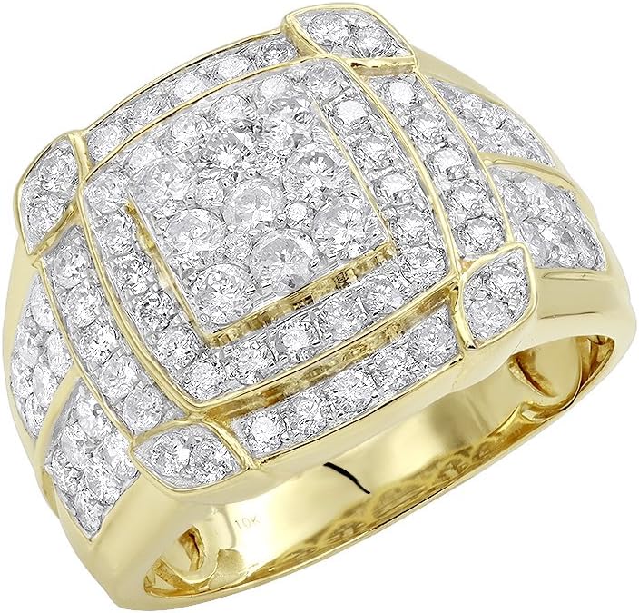 Mens Pinky Rings 10K Rose, White, Yellow Gold 2.5 Carat Diamond Band 2.5ctw by Luxurman