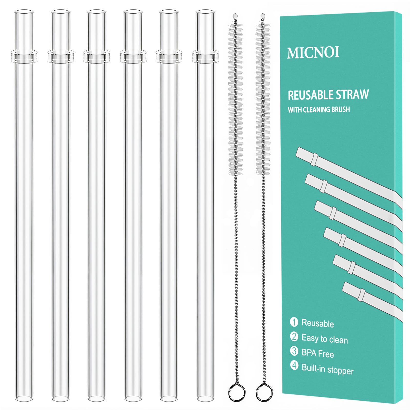 Photo 1 of Reusable Straws for YETI, 9 Inch Tumbler Straws Replacement for YETI Straw Lids, 6 Pack Plastic Clear Drinking Cup Straw with 2 Cleaning Brushes, BPA-Free