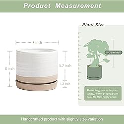 HERDUK 8 Inch Pots for Plants, Ceramic Planter Pot