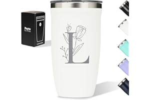 Custom Monogram Engraved Insulated Coffee Tumbler, Personalized Initial Letter Thermos Travel Mug, Laser Etched Stainless-Ste