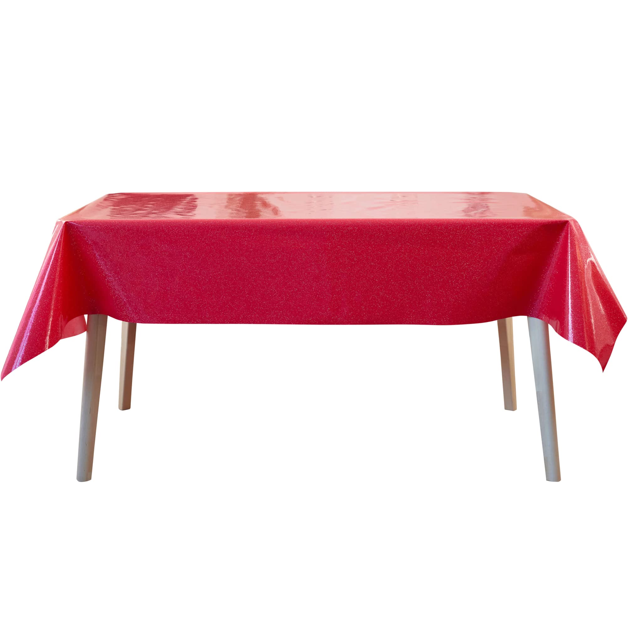 Vibrant Red Glitter PVC Vinyl Oilcloth Wipe Clean Tablecloth Tablecloth 140cm (55") Round