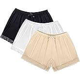 Imrmb 3 Pack Women's Half Slip Shorts for Under Dresses Bow Lace Satin Shorts Pettipants Half Slip Culotte Shorts Split Skirt