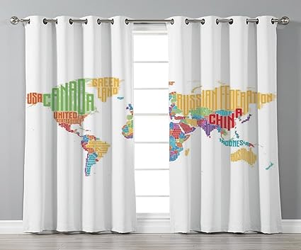Thermal Insulated Blackout Grommet Window Curtains World Map