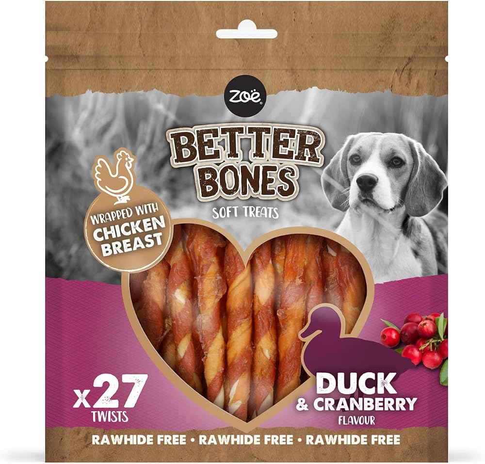 Zoë Better Bones Soft Dog Treats Duck & Cranberry 27 pcs Chicken Wrapped