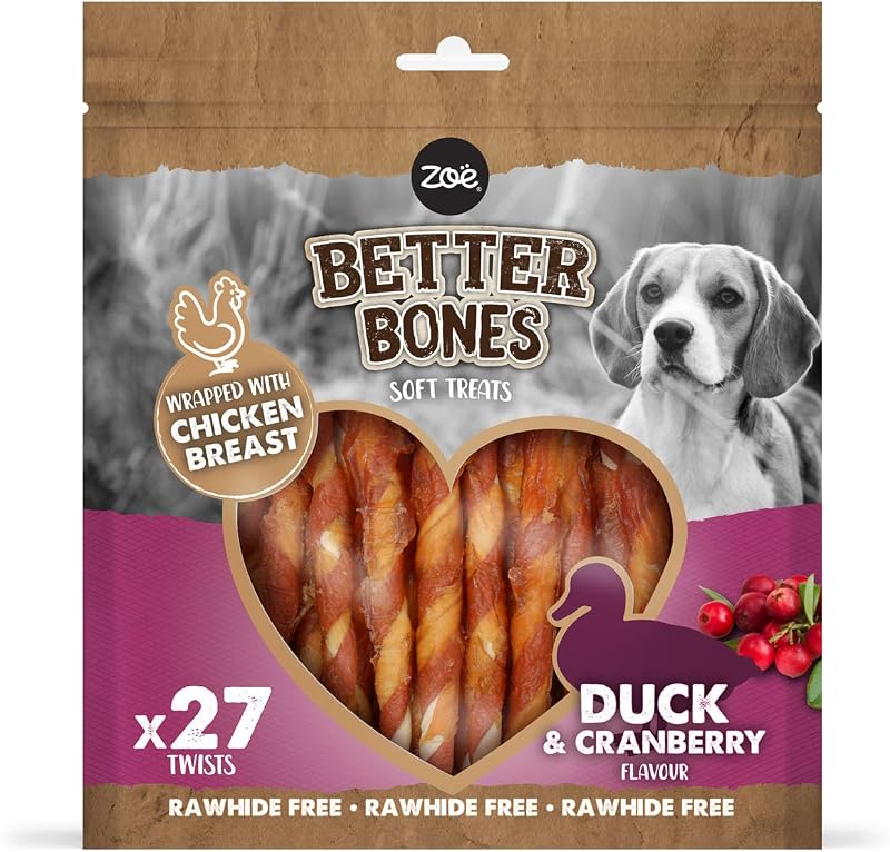 Zoë Better Bones Soft Dog Treats Duck & Cranberry 27 pcs Chicken Wrapped