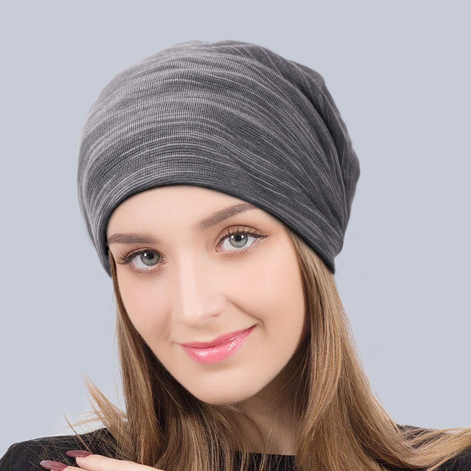 EtsyEase Soft Cotton Beanie Hat Sleep Cap - Fashion Slouchy Knit Beanie Cap for Men and Women (Grey)