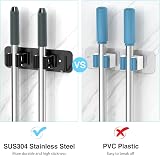 Cosicosy SUS304 Stainless Steel Mop Holder Wall Mounted 2 Racks with Hook view 3
