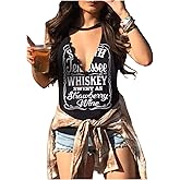 Summer Deep V Neck Tank Tops for Women Western Country Sleeveless Tee Shirts Teen Girls Sexy Casual Concert Tops Outfits