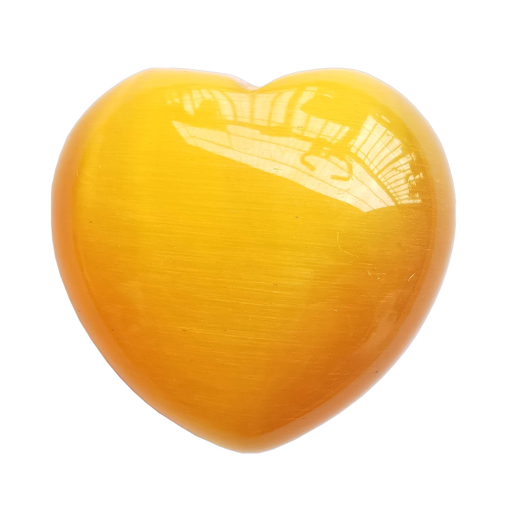 Manekieko Yellow Cat's Eye Stone Palm Worry Carved Heart Love Stone,40mm Crystals and Healing Stones