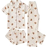 SHENHE Women's 3 Piece Pajama Set Button Down Short Sleeve Soft Shorts Pants Cute Bear Pjs Sleepwear