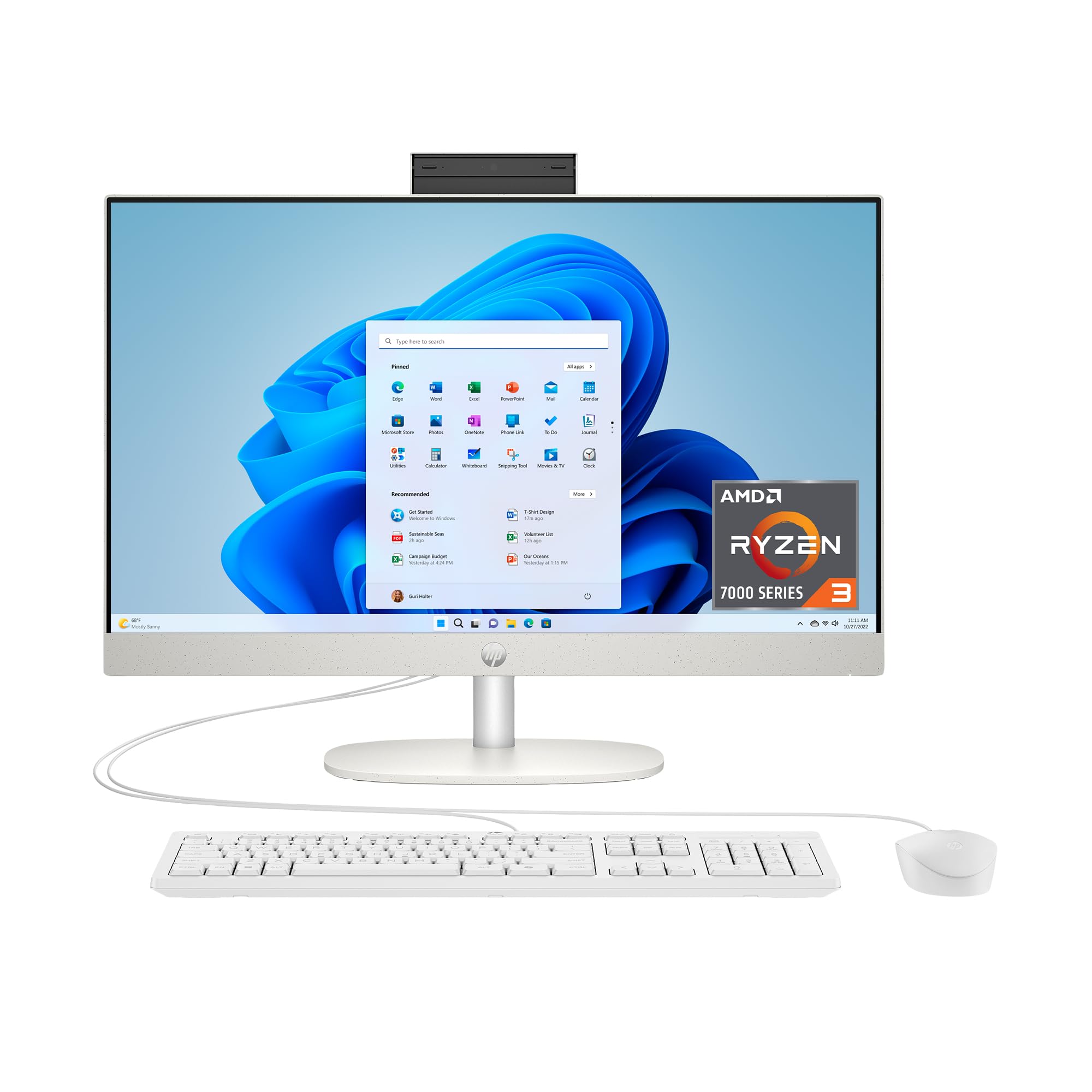 HP 23.8 inch All-in-One Desktop PC, FHD Touchscreen, AMD Ryzen 3 7320U, 8 GB RAM, 256 GB SSD, AMD Radeon Graphics, Windows 11 Home, Shell White, 24- cr0420 (2025)