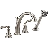 Delta Woodhurst Roman Tub Faucet with Hand Shower, Brushed Nickel Deck Mount Bathtub Faucet, Stainless T4732-SS (Valve sold s