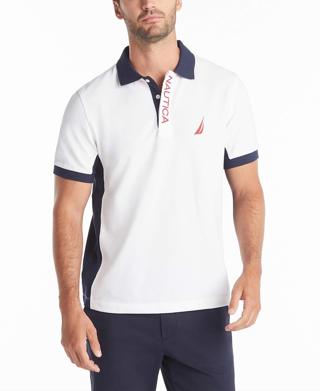 Nautica Men's Short Sleeve Color Block Performance Pique Polo Shirt