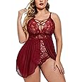 Avidlove Plus Size Babydoll Womens Snap Crotch Lingerie V Neck Lace Nighty Sleepwear L-5XL