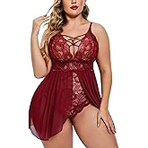 Avidlove Plus Size Babydoll Womens Snap Crotch Lingerie V Neck Lace Nighty Sleepwear L-5XL