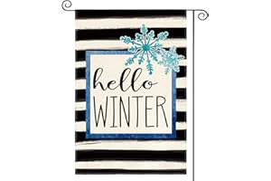AVOIN COLORLIFE AVOIN Watercolor Stripe Hello Winter Snowflake Garden Flag 12 x 18 Inch Double Sided, Christmas Holiday Party Yard Outdoor Decorative Flag