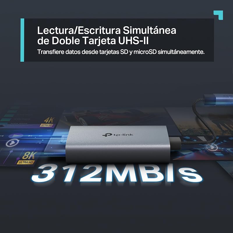 UA440C Leitor de cartão USB Tipo-C para SD, Plug and Play, transferência de dados 3 × mais rápida, suporta cartões de memória até 2TB, compatível com Mac, Windows, iPadOS, iOS, Android