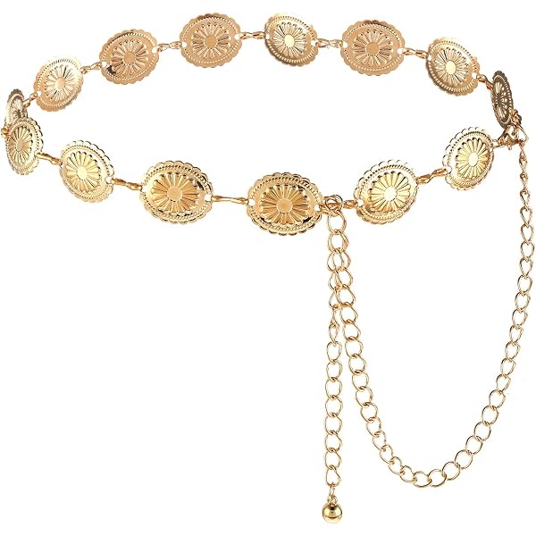 Prasacco Western Belts for Woman Chain Belt Concho Belt Gold  display picture 2
