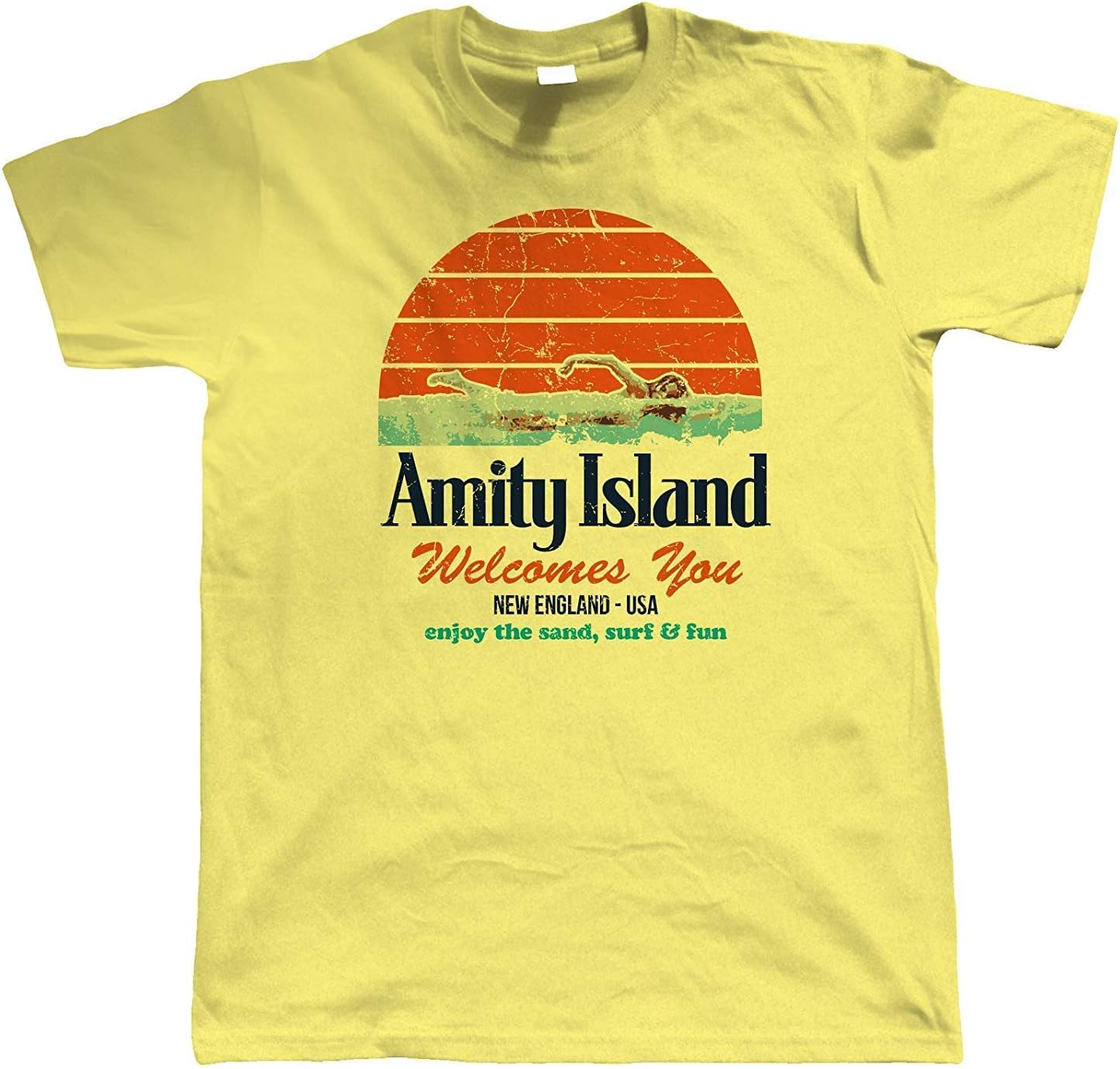 Amity Island Mens Funny T Shirt | Inspired by Jaws Blockbuster Film | Shark Quints Surf Beach You're Going to Need a Bigger Boat | Cool Birthday 1975 Present Him Dad Husband Movie Fan